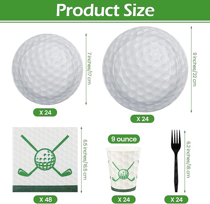 Kochorie 144 Pieces Golf Party Supplies, Sports Tableware Sets Including Disposable Paper Plates Napkins Cups Forks Serves 24 for Birthday Sports Golf Party Decorations