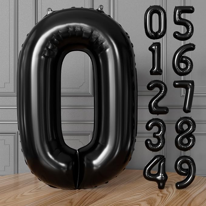 Black Number 0 Balloons - 40 Inch Number Balloons Big Black Foil Balloon, Mylar Balloon for Men Women Boys Girls Birthday Baby Shower Party Decorations
