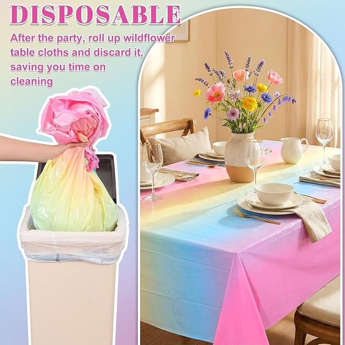 3 Pack Plastic Pastel Tablecloths, 54 x 108 Inch Disposable Easter Tablecloth Rainbow Table Cover Waterproof Rectangle Birthdays Party Table Cloth for Girl Princess Birthday Party Supplies
