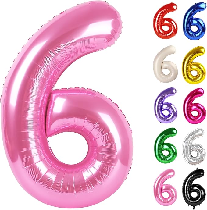 Pink Number 6 Balloon 40 Inch, 6 Balloon Number, 6th Birthday Decorations, Pink Party Supplies for Boys Girls