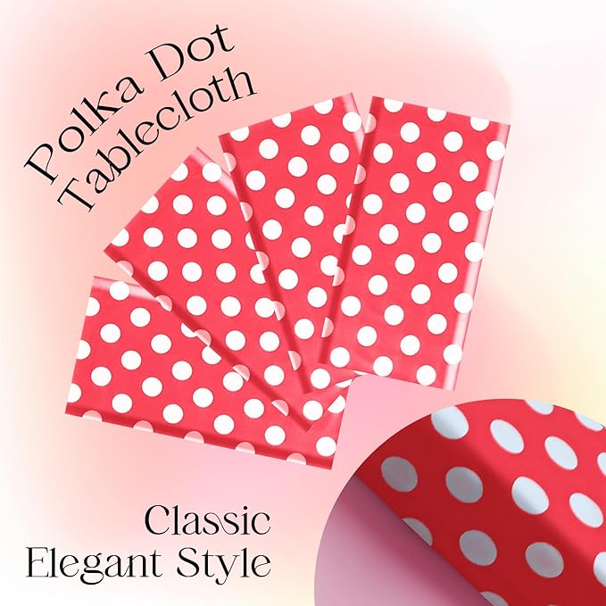 1 Piece Red Polka Dot Rectangle Tablecloth - 54x72“ Decorative & Stain Resistant Table Cloth with Polka Dot Pattern, Table Cover for Dining Table, Buffet, Wedding, Camping, Party & Wedding