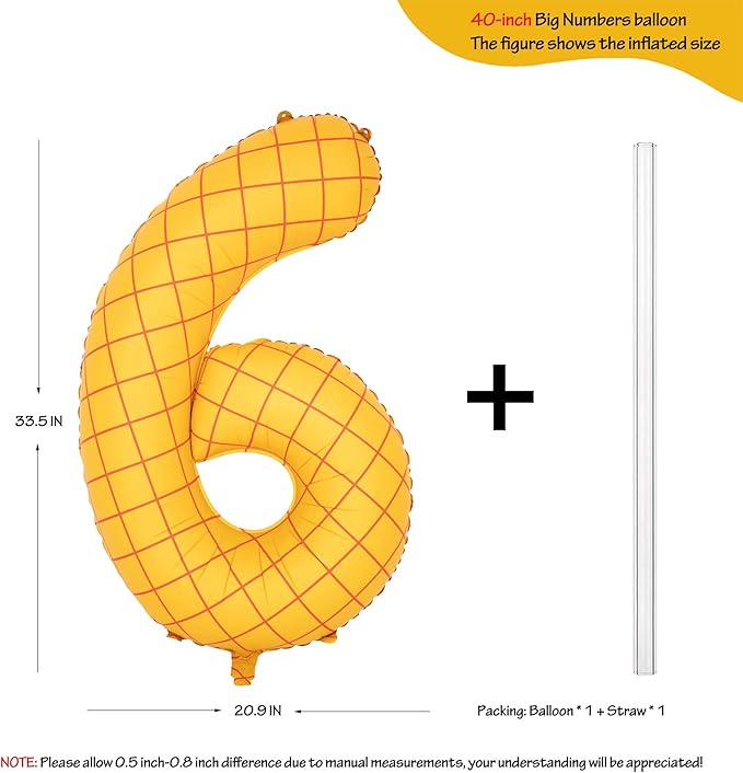 40" Matte Yellow Balloons Toy Inspired Story Theme party Supplies, Number Birthday Decoration, Cowboy Decorations Western, Cowgirl Party Balloon Digital 6