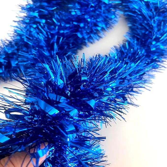 33Ft Christmas Tinsel Garland Shiny Thick Tinsel Xmas Tree Decorations Metallic Twist Foil Garland for New Year Parties Birthday Party Parade Floats Halloween Indoor Outdoor Supplies - Blue