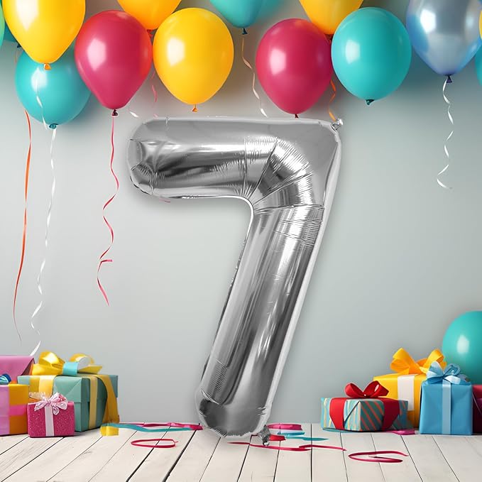 40 Inch Large Silver Number Celebration and Decoration Balloon for Birthday Parties, Graduations, Anniversaries, Weddings, Photo Shoots, Special Events - Helium Foil (Silver Number 7)