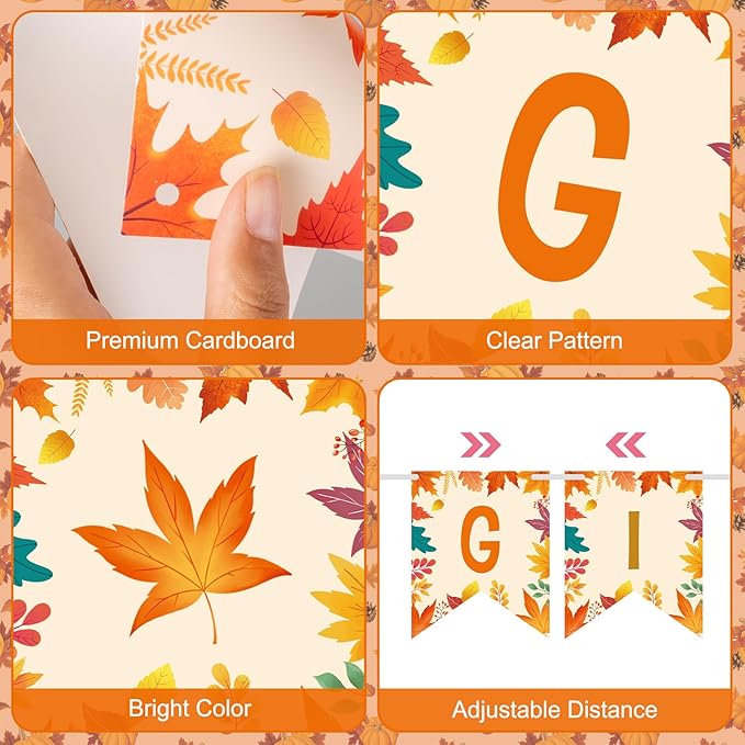 Give Thanks Banner - Happy Thanksgiving Decorations Banners, Fall Maple Leaf Pumpkin Sign Garland Backdrop Banner for Thanksgiving Party Supplies Favors Indoor Outdoor Home Office Wall Door Decor