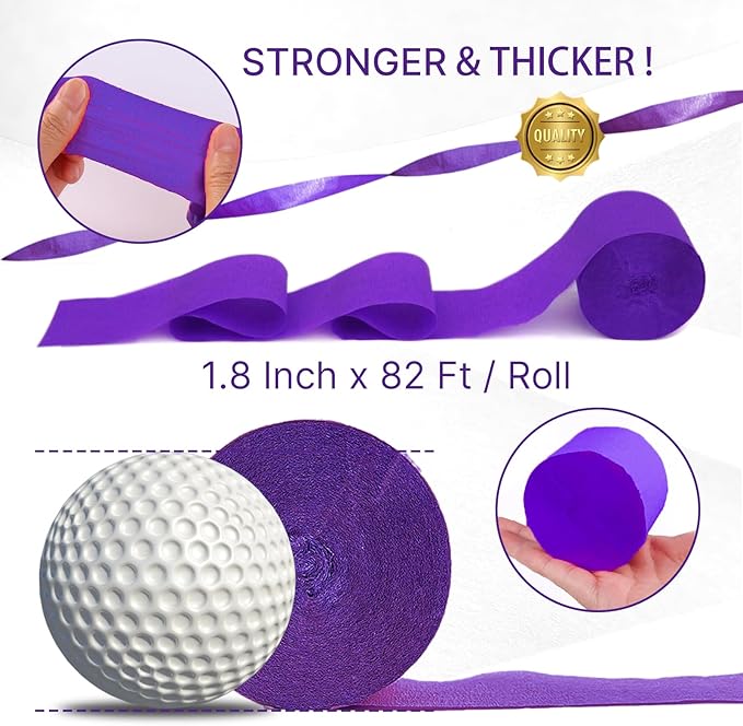 PartyWoo Purple and Gold Crepe Paper Streamers 4pcs 328ft Pack of Metallic Gold Dark Purple Crepe Paper Streamers for Birthday Wedding Gender Reveal Baby Shower Princess Mardi Gras Party Decorations