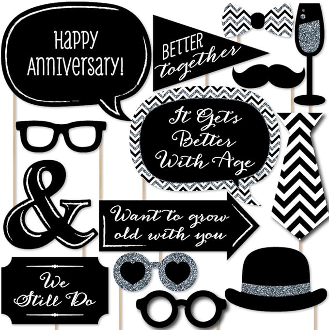 Big Dot of Happiness Wedding Anniversary - Photo Booth Props Kit 20 Count