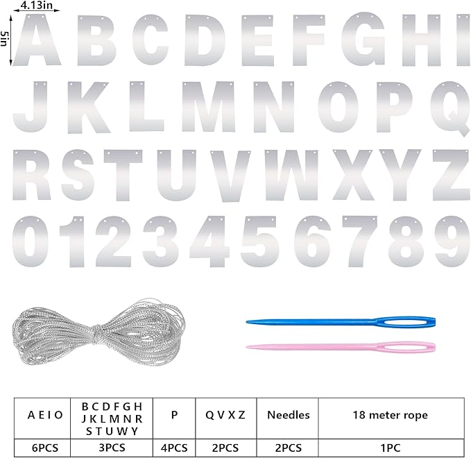 DIY Banner Kit with Letters Bright Silver Customizable Birthday Banners Graduation Banner Custom Party Hanging Banners for Graduation Wedding Party Baby Shower Decoration (Bright Silver)