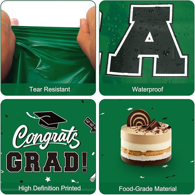 2 Pack Green Graduation Tablecloth - Congrats Grad Table Cloths, Plastic Disposable Rectangle Class of 2026 Table Cover for Graduation Tables Decorations Party Decor Supplies Favors,108 x 54 Inch
