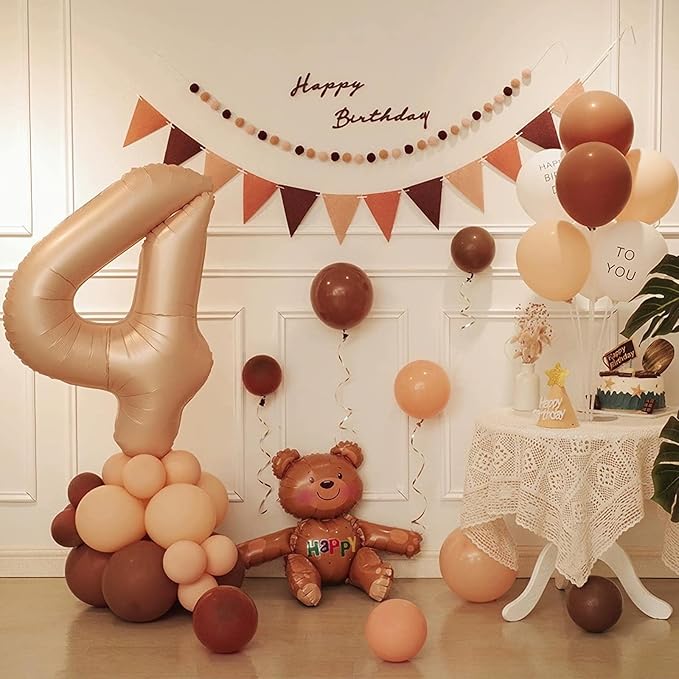 4 Balloon, 4 Balloon Number, Number 4 Balloon 40 Inch, Beige Large Big Foil Number Balloons for Birthday Party Graduation Wedding Anniversary Baby Shower Bachelorette Decoration Supplies