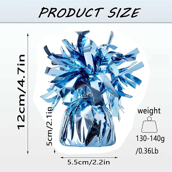 Aluminum Foil Balloon Weights for Parties (12 pcs) - 0.31lb (140g) Each - Premium Balloon Anchors for Birthday, Wedding, Dinner, Indoor & Outdoor Decorations（Light Blue 12pcs）
