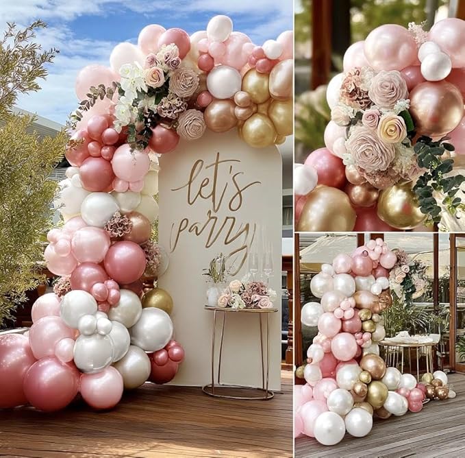 Pearl Pink White Balloon Garland Double Stuffed Pearl White Gold Balloons Blush Dusty Pink Balloon Arch Kit Metallic Gold Balloons For Baby Shower Bridal Wedding Birthday Neutral Party Decoration