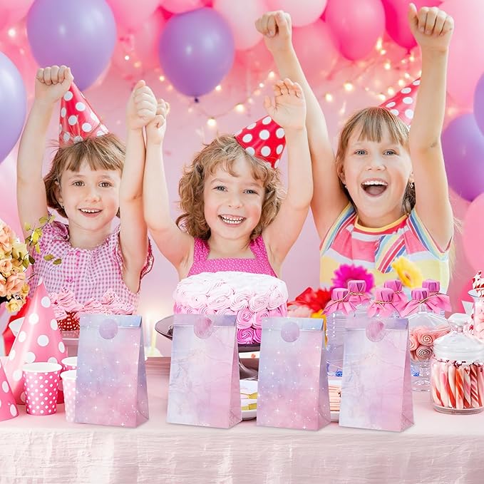 woric 36PCS Party Favor Bags with Stickers, Pink and Purple Goodie Bags for Girls Birthday Mother's Day Small Gift Bag for Kids, Baby Shower, Wedding, Mermaid Party Favor Supplies