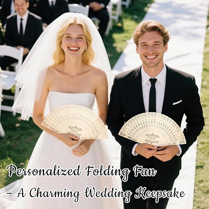 10Pcs Personalized wedding fans for guests, Custom Summer Wedding Fans, Unique Bridal Shower Party Favors, Handcrafted Wooden Fans for Guests (Star and moon wooden fan)