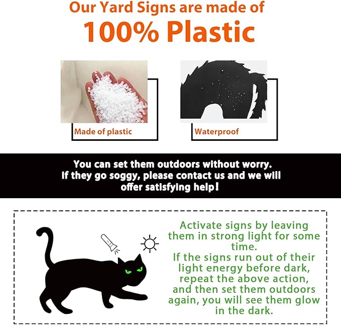 Ivenf Halloween Decorations Outdoor, 6ct Black Cat Decor Yard Signs with Stakes, Scary Silhouette with Glow in Dark Eyes, Corrugated Plastic, Waterproof Lawn Decorations for Kids Family Home Party