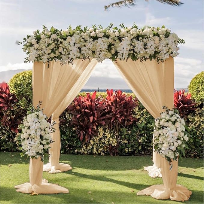 Wedding Arch Draping Fabric 30'' x 18FT 4 Panel Champagne Sheer Chiffon Arch Drapes for Easter Bridal Shower Baby Shower Photo Booth Church Decor Birthday Party Outdoor Decoration