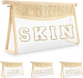 Boho Patch Skin Bag Clear Makeup Letter Bag, Waterproof Zipper Make up Bags Toiletry Pouch for Women Girls, Clear Letter Patch Cosmetic Bags Transparent Organizer Pouch for Travel(Skin, Beige)