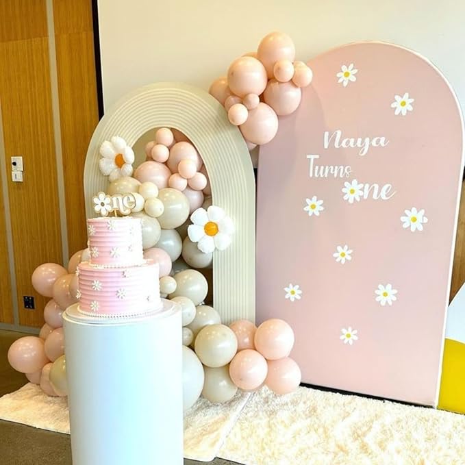 Daisy Balloon Garland Arch Kit,Macaron Pastel Pink Sand White Boho Groovy Party for Baby Shower Floral Theme Birthday Wedding Two Groovy Party Decorations