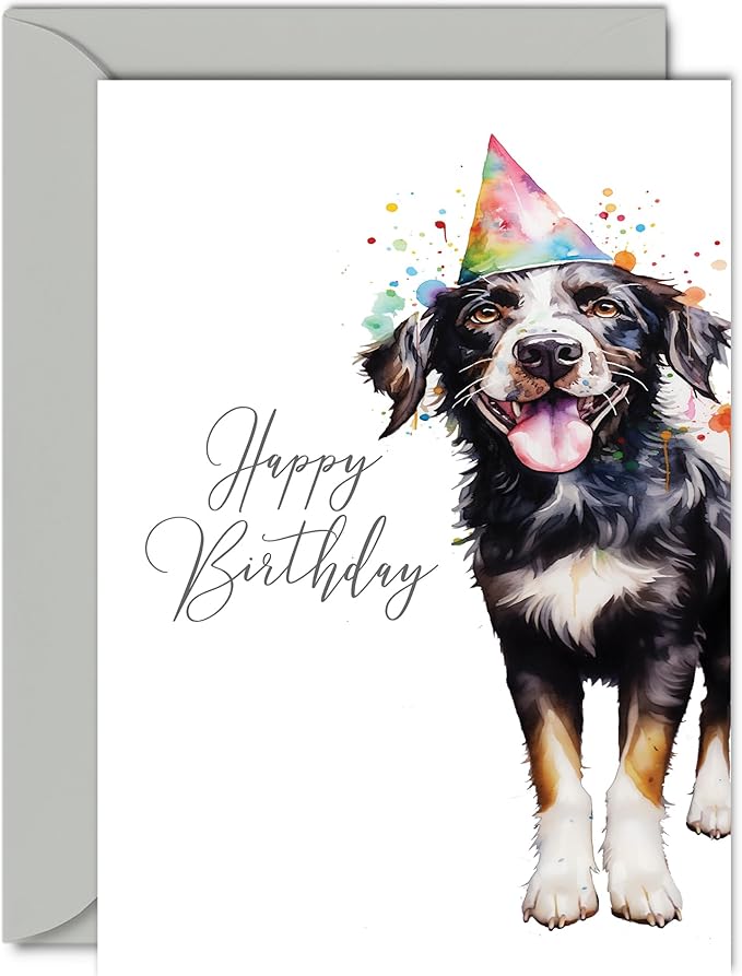 Birthday Cards for Birthday - Party Hat Dog - Happy Birthday Card for Birthday from Friends Family, 5x7 Inch Bday Gifts Greeting Cards for Women Men Him Her