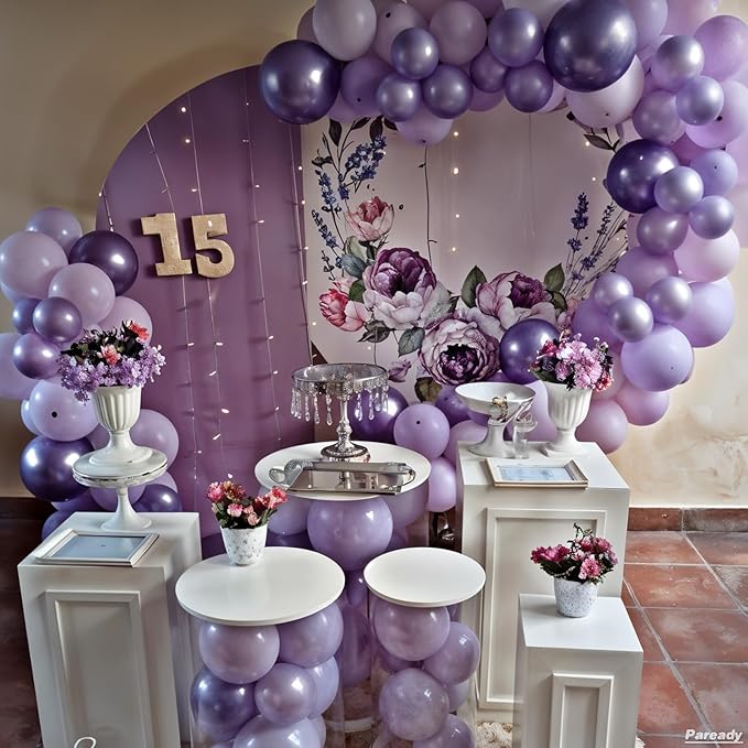 Purple Balloon Arch Kit, 120pcs Purple Balloon Garland Kit With Disco Ball Foil Balloons, Metallic Purple Pearl White Different Sizes For Birthday Wedding Baby Shower Party Bachelorette Decorations