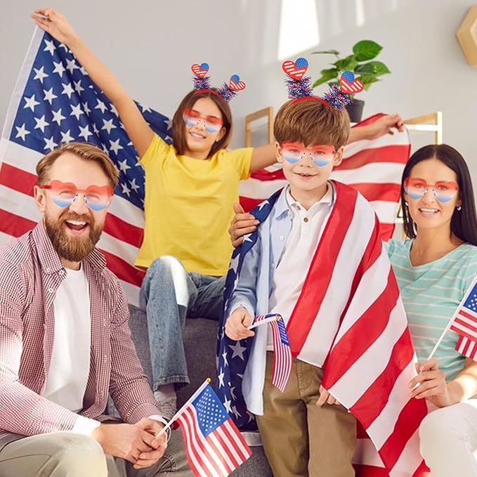 Semato 2 PCS Patriotic Party Accessories Heart 4th of July Headband and Red White Blue Heart Sunglasses