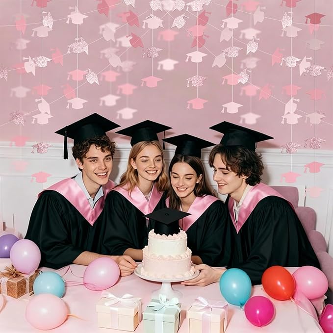 Rose Gold Pink Graduation Garland Graduation Party Decorations Class of 2026 Grad Cap Garland Banner Streamers for Grad Party Hanging Decorations 39Feet