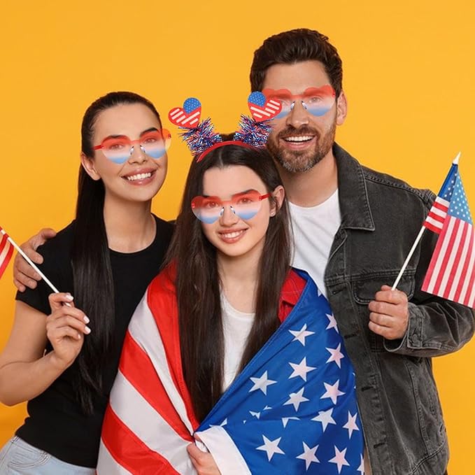 Semato 2 PCS Patriotic Party Accessories Heart 4th of July Headband and Red White Blue Heart Sunglasses