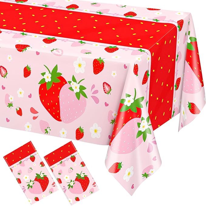 WNINK 4 Pack Strawberry Tablecloths Strawberry Berry Sweet One Table Covers for Birthday Party Decoration Berry Sweet Baby Shower Party Supplies 54" x 108"