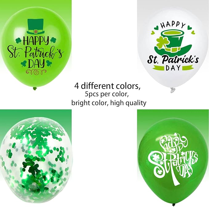 St. Patrick's Day Balloons St. Patrick's Day Party Decorations St. Patrick's Latex Balloons for St. Patrick's Day Themed Party St. Patrick's Day Decorations Decor Supplies 20Pcs
