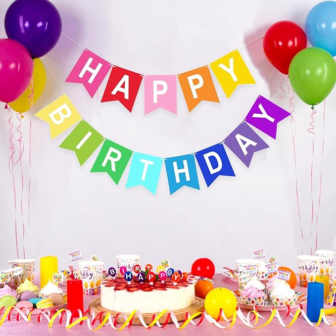 Happy Birthday Banner, Multicolors Birthday Party Banner Assembled Garland Bunting Flags Women Men Girl Boy Party Hanging Decorations Indoor/Outdoor Supplies