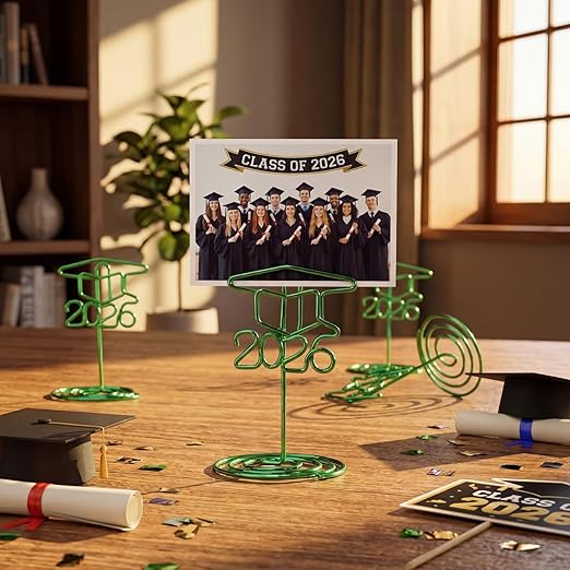 Rtteri 30 Pcs 2026 Grad Cap Graduation Picture Display 2 Inch Green Photo Holders for Centerpieces Graduation Table Number Holders Card Stands for Class of 2026 Grad Party Supplies