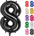 Black Number 8 Balloon 40 Inch, 8 Balloon Number, 8th Birthday Decorations, Black Party Supplies for Boys Girls