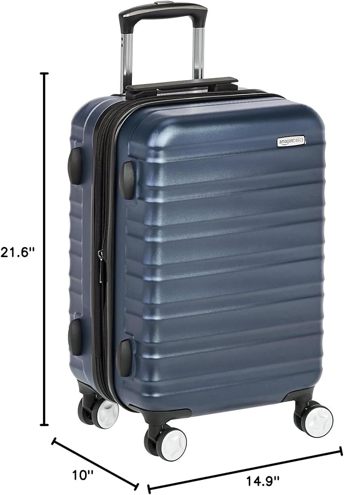 Amazon Basics 21" Hardside Carry-On Luggage with TSA Lock, Expandable, Organized Interior with Divider and Pockets, Spinner Wheels, Navy Blue