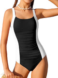 Girl Swimsuit One Piece Bathing Suit for Girls Solid Color Ruched Adjustable Straps Padded Swimwear 9-16y