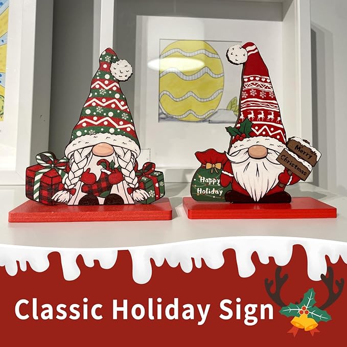3Pcs Christmas Table Decorations Gnomes Tree and Merry Christmas Sign Centerpiece Tabletop Wooden Ornaments Indoor Xmas Decorations for Party Coffee Table Gifts