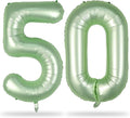 50th Birthday Balloons Sage Green for Women, 40 Inch Giant Olive Green Foil Number 50 Balloons Self Inflating, Green Digit 5 & 0 Helium Balloons for 50th Anniversary Jungle Party Decorations Supplies
