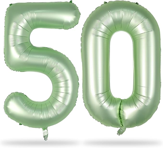 50th Birthday Balloons Sage Green for Women, 40 Inch Giant Olive Green Foil Number 50 Balloons Self Inflating, Green Digit 5 & 0 Helium Balloons for 50th Anniversary Jungle Party Decorations Supplies