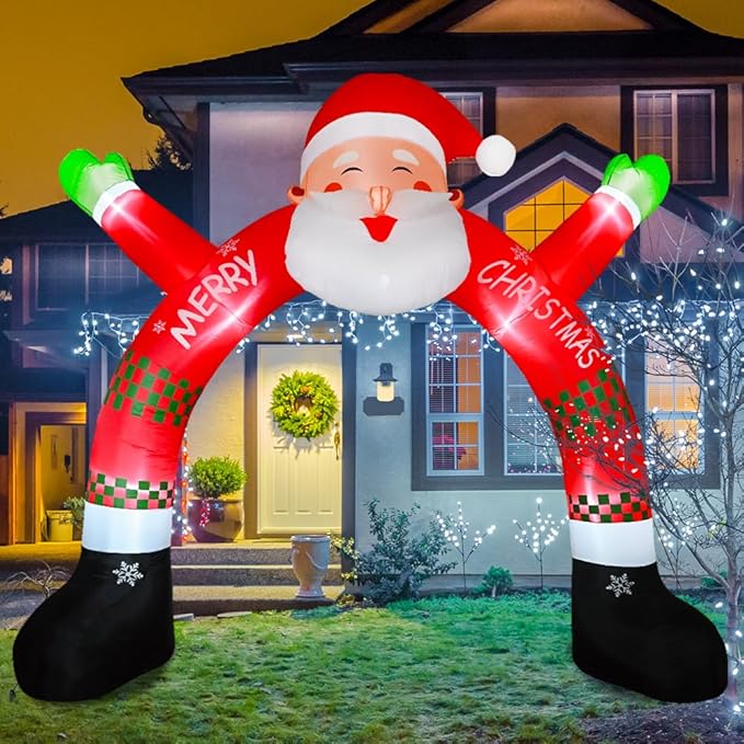 Christmas Archway Inflatable, 11 ft Santa Blow Up Arch with LED Light Christmas Inflatables Outdoor Decorations, Xmas Blow Up Decor for Lawn Home Party Yard Garden Décor