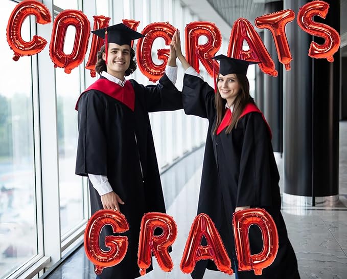 KALOR 16 Inch Red Congrats Grad Banner Balloons, Red Congrats Grad Letters Sign, Graduation Decorations 2026 for Graduation Party Decorations 2026