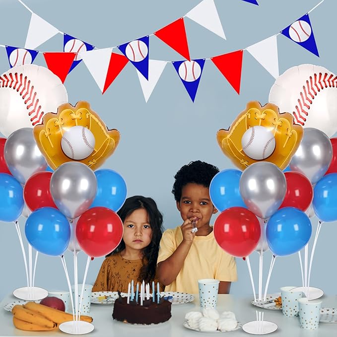 4 Sets Baseball Party Balloons Stand Kit with Baseball Glove Foil Balloons Sport Themed Party Ball Balloon Centerpiece for Tables for Game Sports Birthday Baby Shower Decoration