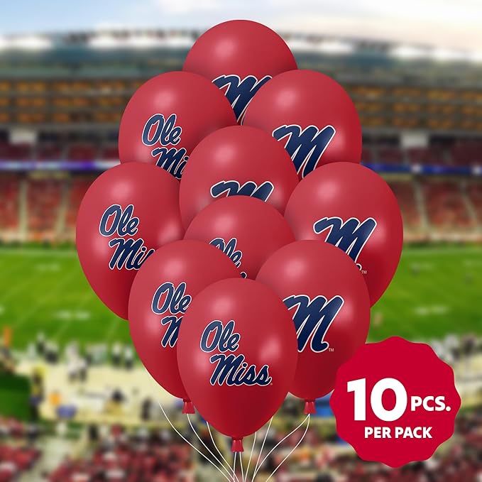 Ole Miss Mississippi Rebels Balloons 10 Pack 11" Official Licensed Logos, Helium Quality Latex Balloons, Perfect for College Football Team Celebration, Decorated Front and Back by Westrick