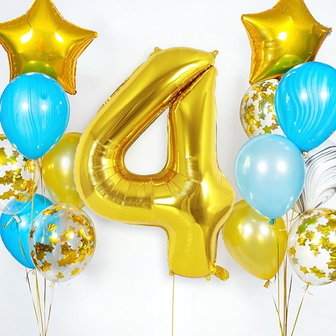Gold Number 4 Balloon 40 Inch, Big Large Foil Helium Number Balloons, Giant Mylar Number 4 Balloons for 4 Year Old Birthday Party Decorations Supplies Anniversary