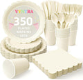 Vyntra 350 Pcs Ivory Disposable Paper Plates and Napkins Set for 50, 9" Dinner Plates & 7" Dessert Plates, Tableware for Wedding, Bridal Shower, Anniversary, Party