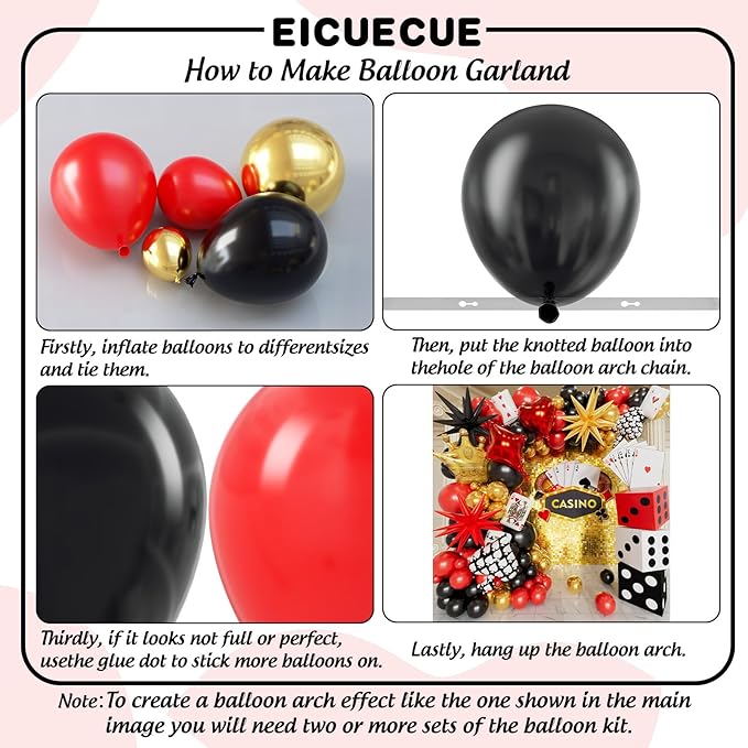 Casino Balloons Arch Kit - Latex Balloons, Dice Boxes, Full Deck of Big Pokers, Star, Crown Balloon Garland Kit for Birthday Anniversary Game Night Las Vegas Casino Theme Party Decorations