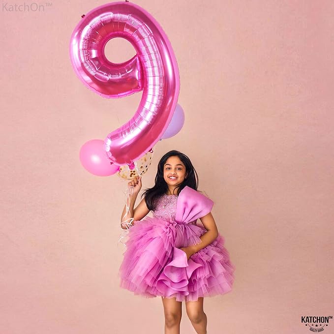 KatchOn, Giant Hot Pink Number 9 Balloon - 40 Inch | Foil 9 Birthday Balloon for 9th Birthday Decorations | 9th Anniversary Decoration | Hot Pink Party Decoration