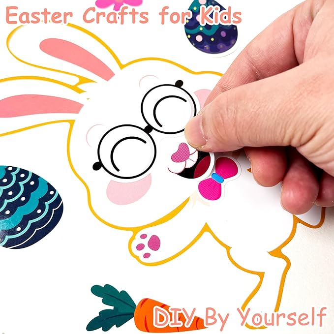 Aowplc 48 Pcs Easter Make-a-Face Sticker Sheets, 8”x 6" Mix and Match Stickers with Animals & Eggs for Kids’ Easter Basket Stuffers, Crafts, Party Favors