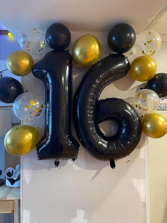 Smlpuame 40 inch Number Balloon 0-9 Black Large Number 17 Balloons,Digital Balloons for Birthday Party Celebration Decorations Supplies, Helium Foil Number Balloons for Wedding Anniversary