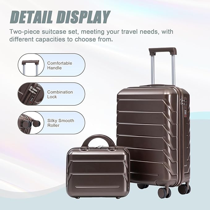 20+14 Inch Hardshell Luggages, Lightweight Durable ABS Suitcase with Spinner Wheels