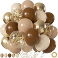 Brown and Gold Balloons, 60Pcs 12 Inch Brown Tan Nude Sand White Gold Confetti Balloons for Boho Neutral Bear Baby Shower Gender Reveal Wedding Birthday Party Decorations