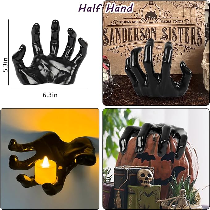 DAZONGE Halloween Decorations, Pack of 6 Wall Mounted Creepy Reaching Hands with Lighted Candles, Life-Sized Horror Hands for Gothic Wall Decorations, Scary Halloween Decorations Indoor